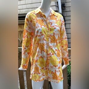 adL yellow, orange and white womens button down light cotton shirt. Med
